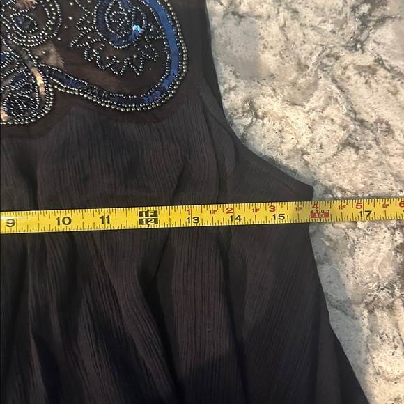 Free People | Sleeveless | empire | Embellished Neckline | navy | sheer | blouse - Picture 13 of 14